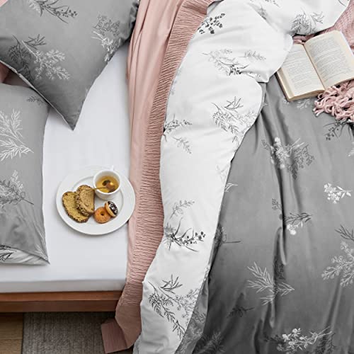 Bedsure Duvet Cover King Size - Reversible Floral Duvet Cover Set with Zipper Closure, Grey Bedding Set, 3 Pieces, 1 Duvet Cover 104"x90" with 8 Corner Ties and 2 Pillowcases 20"x36"