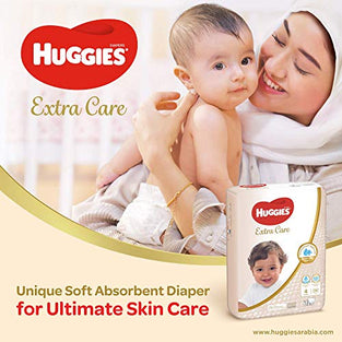 Huggies,Extra Care Baby Diapers,Diapers Size 4+(10-16kg),Mega Pack of 128 Diapers,Absorbent Channels and Strechy Waistband,12h Day & Night Protection,Free from Nasties
