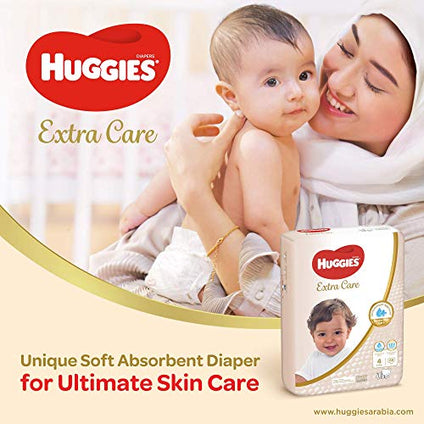 Huggies,Extra Care Baby Diapers,Diapers Size 4+(10-16kg),Mega Pack of 128 Diapers,Absorbent Channels and Strechy Waistband,12h Day & Night Protection,Free from Nasties