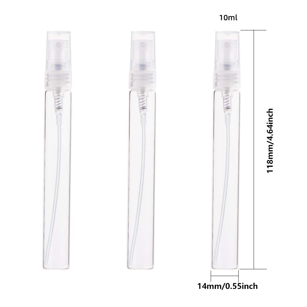 BENECREAT 25Pcs 10ml Mini Fine Mist Spray Bottle Transparent Glass Travel Empty Atomiser Spray Bottles with Plastic Lid for Perfume, Toiletries Liquid, Cosmetic