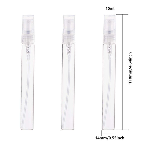 BENECREAT 25Pcs 10ml Mini Fine Mist Spray Bottle Transparent Glass Travel Empty Atomiser Spray Bottles with Plastic Lid for Perfume, Toiletries Liquid, Cosmetic