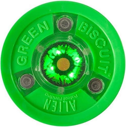 Green Biscuit Alien LED Light Passing Stick Handling Training Hockey Puck