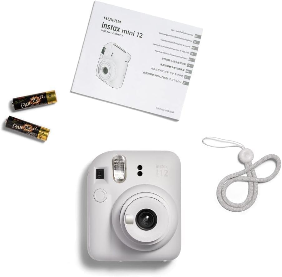 instax mini 12 instant film camera, auto exposure with Built-in selfie lens, Clay White