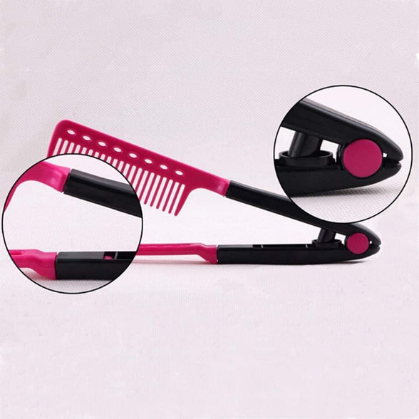 COOLBABY Comb Straightening Hair Hair Styling Comb For Great Tresses Flat Iron Comb With A Firm Grip Straightening Comb For Knotty Hair Folding DIY V-Shape Hair Styling Comb Pink NY0202-SRK