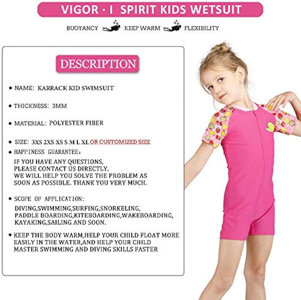 karrack Girls Long Sleeved One Piece Rash Guard Swimsuit Kid Water Sport Short Swimsuit UPF 50+ Sun Protection Bathing Suits