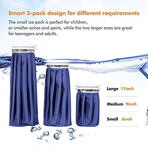 hopeworld Ice Bag Packs, 3 Pack Reusable Ice Bag Hot Water Bag for Injuries, Hot & Cold Therapy and Pain Relief, 3 Sizes, by Ashnna Large (11"), Medium (9"), Small (6")