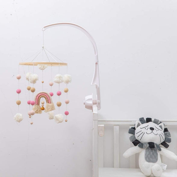 Promise Babe Baby Mobile for Cot,Wooden Rainbow Baby Mobiles Felt Clouds Ball Cot Mobiles Nursery Wooden Crochet Bear Clouds Mobiles Newborn Boy Girl Bed Bell Wind Chimes Nursery Mobiles for Babies