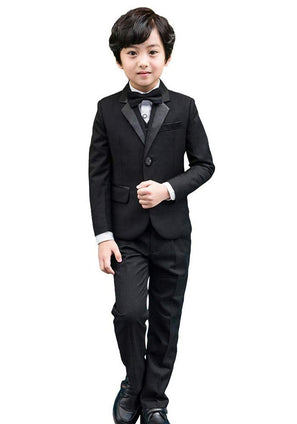 5Pcs Boys Suit Black Tuxedo Blazer Vest Bowtie Set Kids Formal Suits for Wedding Party (6 Years)