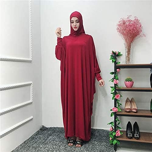 Women's Solid Muslim One-Piece Prayer Dress Muslim Abaya Dress Islamic Maxi Abaya Kaftan with Hijab Full Length Dress