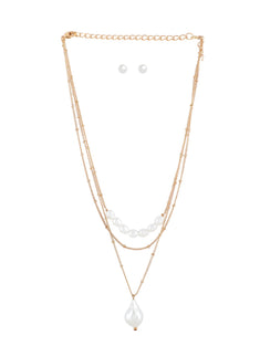 ZAVERI PEARLS Gold Tone Contemporary 3 Layers Pearl Necklace Chain With Earring-Zpfk10604