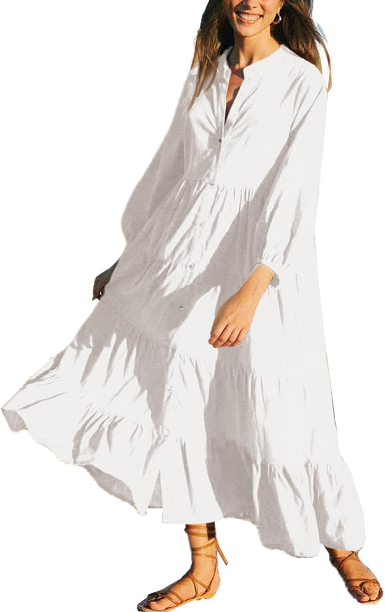 YouKD Women's Summer Boho Kimono Long Shirt Dress Large Size Robe Beach Wraps One Size Bathrobes