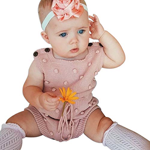 Simplee kids Baby Girl Knit Pompoms Romper Sleeveless Baby Girl Knit Clothes 3-6 Months