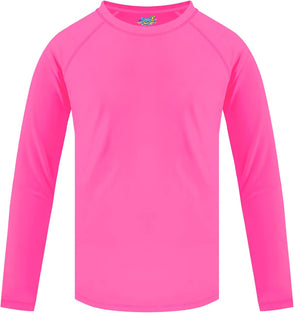 Girls Rash Guard Neon Pink Swim Shirt Long Sleeve for Toddler Kids Rashguard Water Shirt UPF+ 50 Swimming Sun Shirt Swimwear