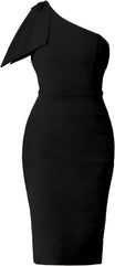 Allegra K Women's Bow One Shoulder Sleeveless Wedding Guest Formal Elegant Sheath Dress