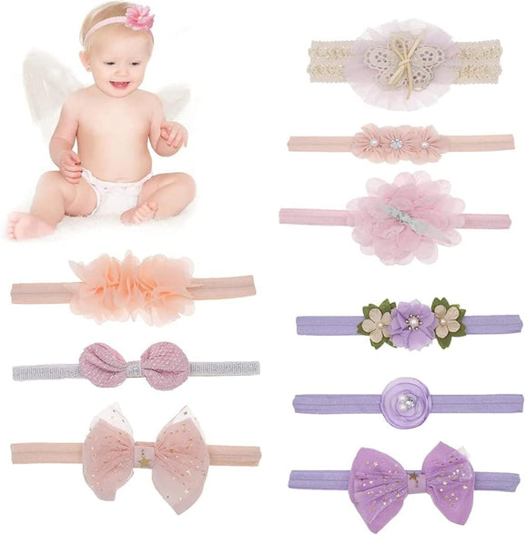 Baby Girl Headbands, ELECDON 9Pack Headbands with Grosgrain Ribbon Faux Leather Stars, Baby Turban Headband Bowknot Headbands Stretchy Soft Wide Headbands for Babies Elastic Headbands for Newborn Baby