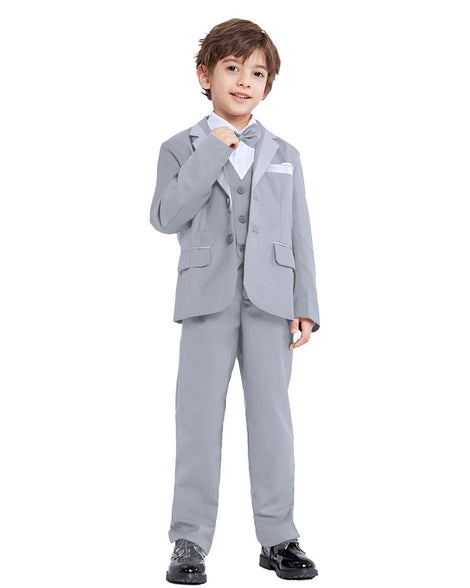 LOLANTA Kids Tuxedo Suits for Boys Ring Bearer Outfit 5 Piece Set Dress Clothes Formal Wear(Grey,5)