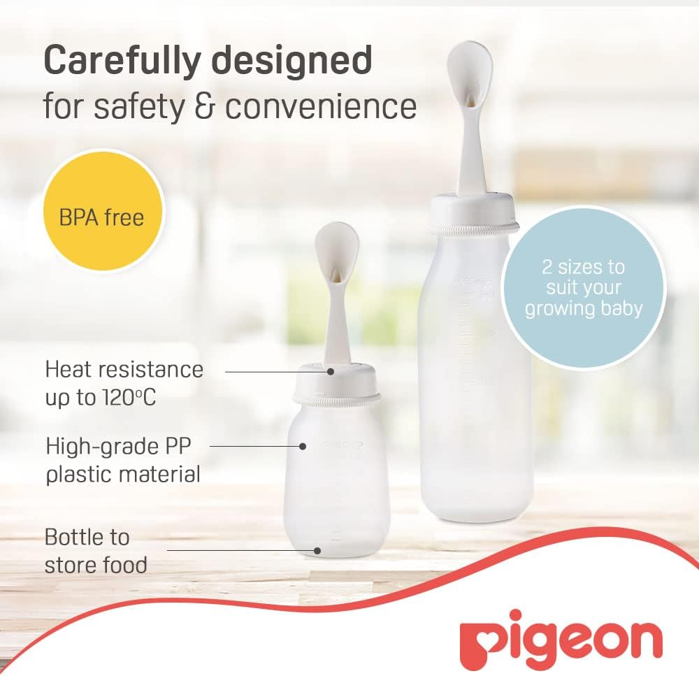 Pigeon Weaning Bottle With Spoon, Plastic, Heat Resistant, Bpa Free, 120Ml, White