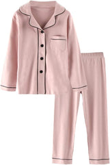 Mallimoda Kids Cotton Pajamas Set PJS Long Sleeve Button Down Sleepwear Loungewear