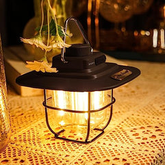 Camping Lantern Rechargeable Outdoor Retro Camping Light Metal, Dimmable Warm White Dual Light Source, Waterproof, for Hiking Fishing Tent Night Lamp (black)