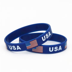 QUAEDING American Flag Silicone Bracelets 2pcs 4th of July USA Wristband Jewelry Independence Day Patriots Accessories for Teens Men Women, Blue, 6cm/2.36 inches