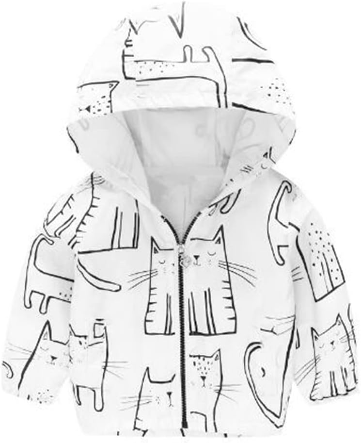 TUIJI Toddler Boys Girls Cartoon Print Zip Jacket Hooded Trench Lightweight Kids Coats Windbreaker Outdoor Cute Dust Coats, For 12-18 Months