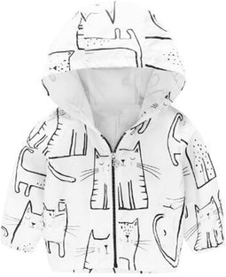 TUIJI Toddler Boys Girls Cartoon Print Zip Jacket Hooded Trench Lightweight Kids Coats Windbreaker Outdoor Cute Dust Coats, For 12-18 Months