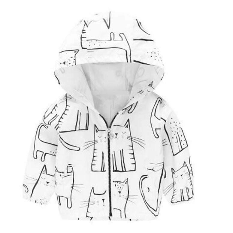 TUIJI Toddler Boys Girls Cartoon Print Zip Jacket Hooded Trench Lightweight Kids Coats Windbreaker Outdoor Cute Dust Coats, For 12-18 Months