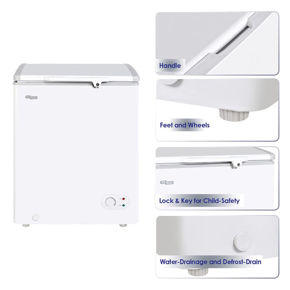 Super General Chest-Freezer 150 Liter Gross Volume, SGF-155-H, White, Compact Deep-Freezer with Storage-Basket, Lock & Key, Wheels, 63.2 x 56.5 x 83.5 cm, 1 Year Warranty