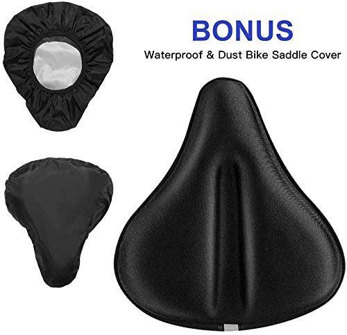 AMERTEER Soft Bike Seat Cover, Large Size Wide Gel Soft Pad Exercise Bike Seat Cushion, Foam Bicycle Seat Cushion with Reflective Strips, Fits Cruiser, Stationary Bikes, Outdoor Indoor Cycling