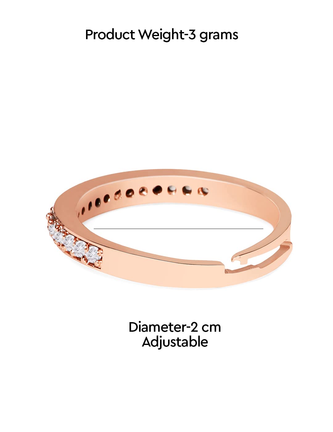 Zaveri Pearls Rose Gold Cubic Zirconia Contemporary Brass Sleek Adjustable Ring For Women-ZPFK10902