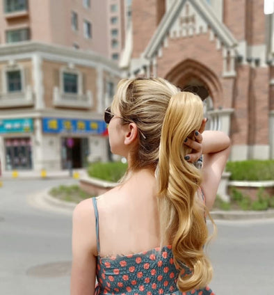 Long Blonde Ponytail,Clip in Claw Ponytails Extension Synthetic Wig Hair Extensions Hair pieces For Women Wavy 20