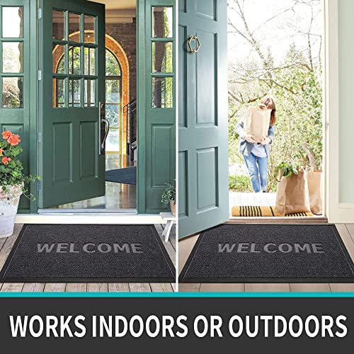 Welcome Mat Front Door Mats Outdoor, 45X75cm Door Mat Outdoor Entrance, Heavy Duty Non Slip Waterproof Rubber Outside Door Mats, Welcome Mats Outdoor All Weather for Entryway, Patio, BlackGrey