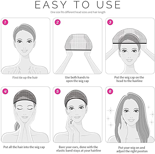 PREMIFY 6Pcs Net Wig Caps for Women, Black Nylon Stretch Head Cap, Unisex Elastic Stocking Wigs Cap Dome Mesh Wig Cap for Makeup, Black Wig Stocking Cap