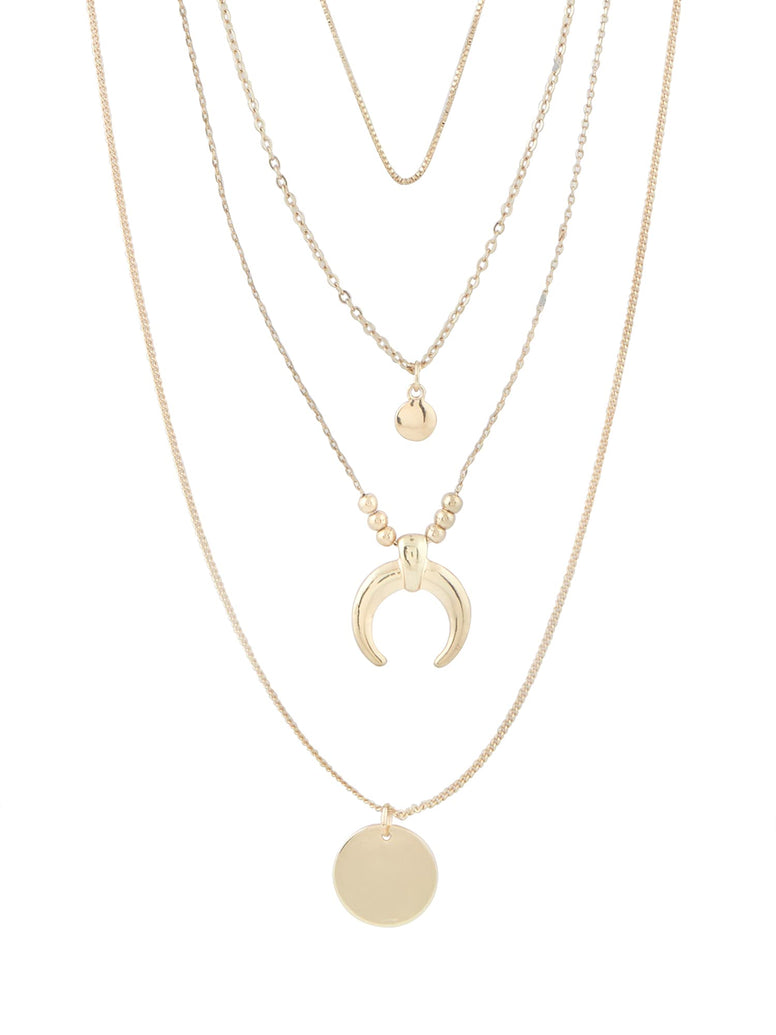 Zaveri Pearls Gold Tone Contemporary 4 Layers Necklace Chain With Earring-ZPFK10615