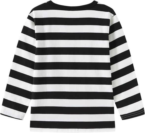 GRANDWISH Boys Black and White Striped Long Sleeve Shirt, Pugsley Addams Halloween Costume Burglar Top Shirts Size 3T-10