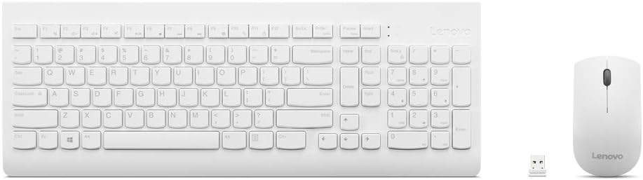 Lenovo 510 Wireless Combo with 2.4 GHz USB Receiver, Slim Full Size Keyboard, Full Number Pad, 1200 DPI Optical Mouse, Left or Right Hand, GX30W75336, White