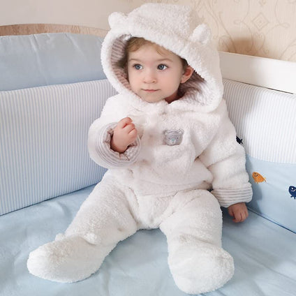 JiAmy Baby Hooded Romper Flannel Winter Jumpsuit Infant Boys Girls Sheep Cartoon Pajamas Outfits, 0-3 Months