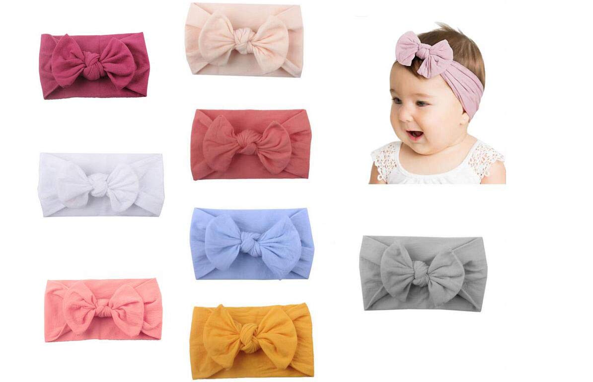 QUUPY 6 Pcs Baby Girls Bowknot Headbands Elastic Soft Hairbands Headband Head Wraps Stretch Hair Band Hair Styling Accessories For Newborn Infant Toddler Baby Girls (Color Random)