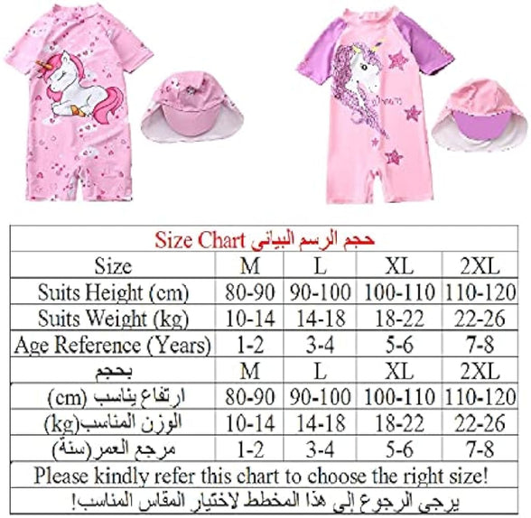 HausFine Little Kid Girls Unicorn Swimsuit Baby Girls One-Piece Swimwear with Sun Protection Hat