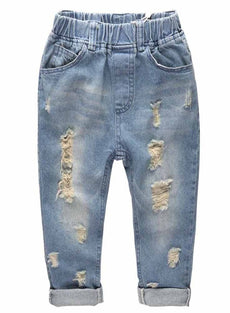 KIDSCOOL SPACE Retro Toddler Little Child Rippd Holes Elastic Waist Fashion Jeans