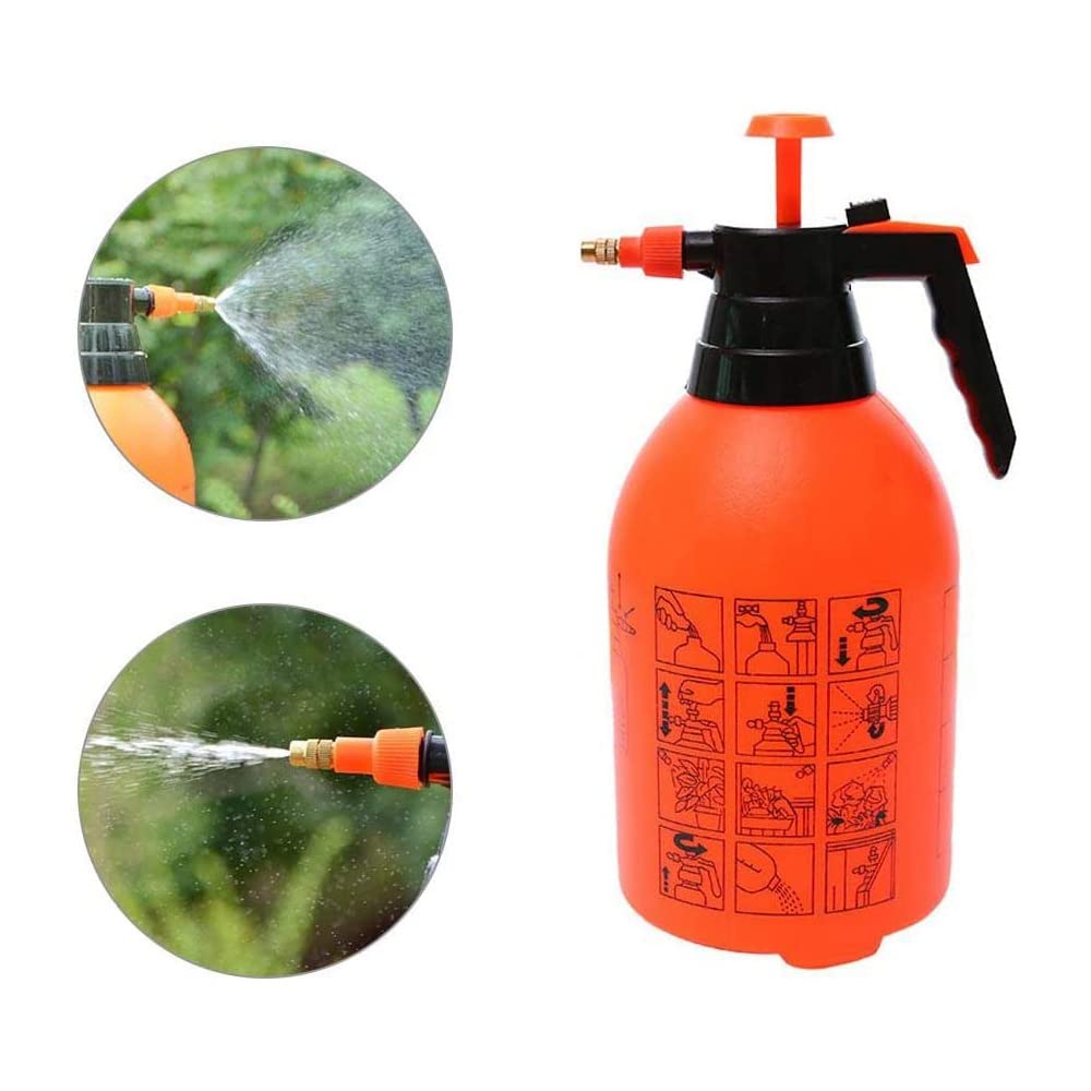 MARGOUN 2L Pressure Sprayer Watering Bottle Spray, Portable Pressurized Sprayer Multifunctional Pressure Watering Bottle for Garden, Plant, Flower (2 Litre, Orange)