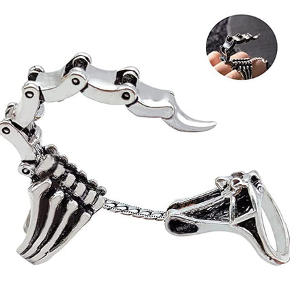 OHEPFD Silver Vintage Punk Scorpion Knuckle Joint Full Finger Adjustable Open Ring for Men Boys Halloween Accessories Jewelry