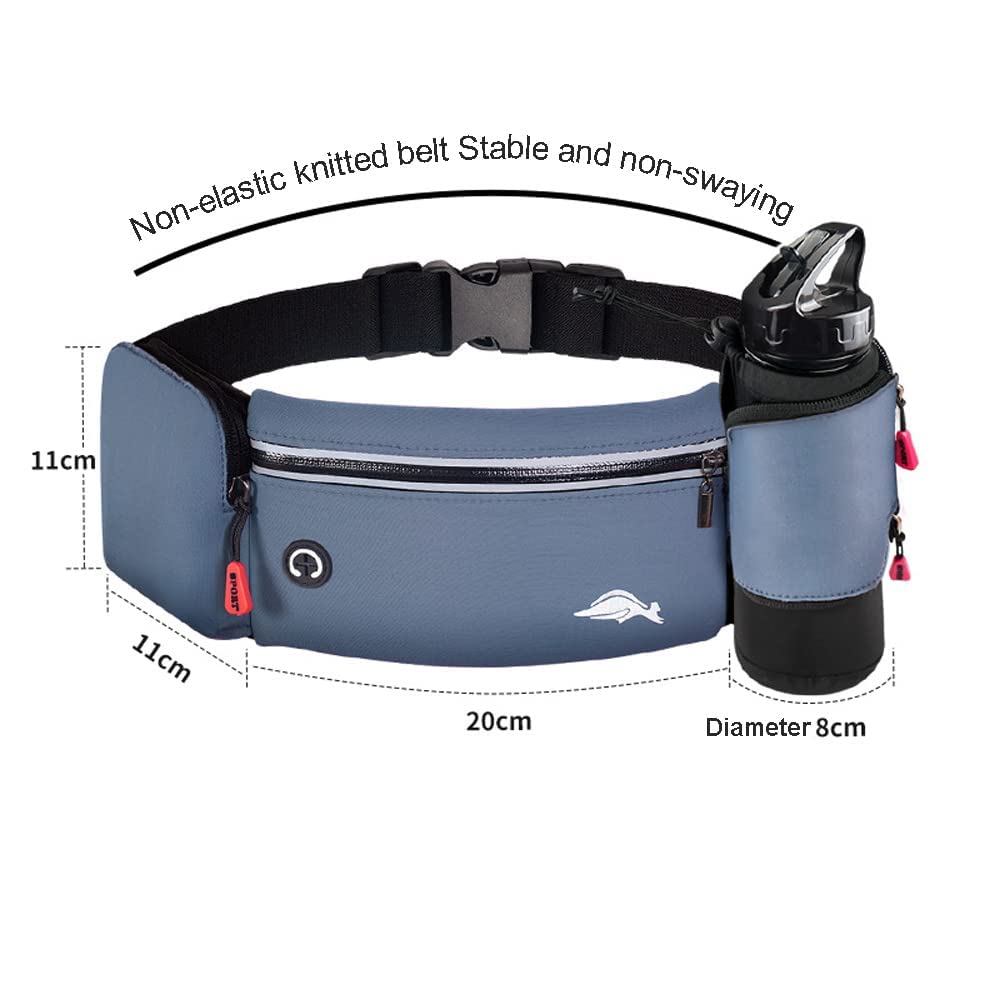 Running Belt Bag, Running Belt Bag with Foldable Water Bottle Holder, Running Phone Holder for Women and Men, Water Resistant and Non Bouncing, Perfect for Running, Cycling and Walking