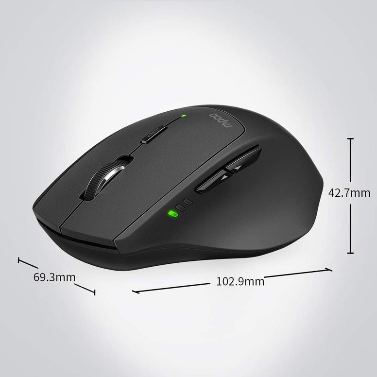 RAPOO MT550 Bluetooth Mouse, Multi-Devic Wireless Mice with 4 Adjustable DPI, Symmetrical Ergonomic Design, 12 Month Battery Life, for Laptop MacBook Apple, Black