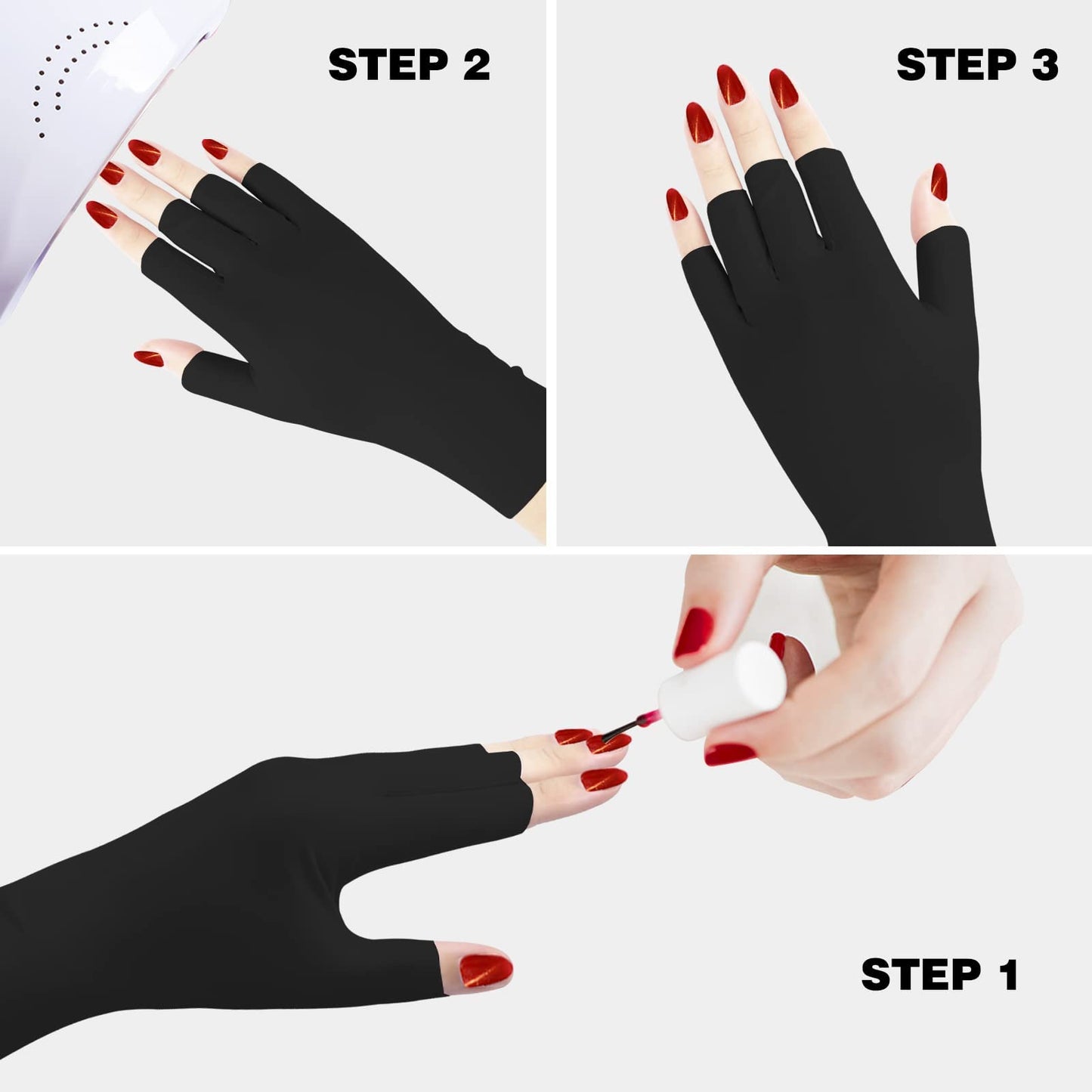 2 Pairs Anti UV Gloves UV Shield Gloves for Gel Manicure,Protect Hands from UV Light Lamp Dryer(Black+White)