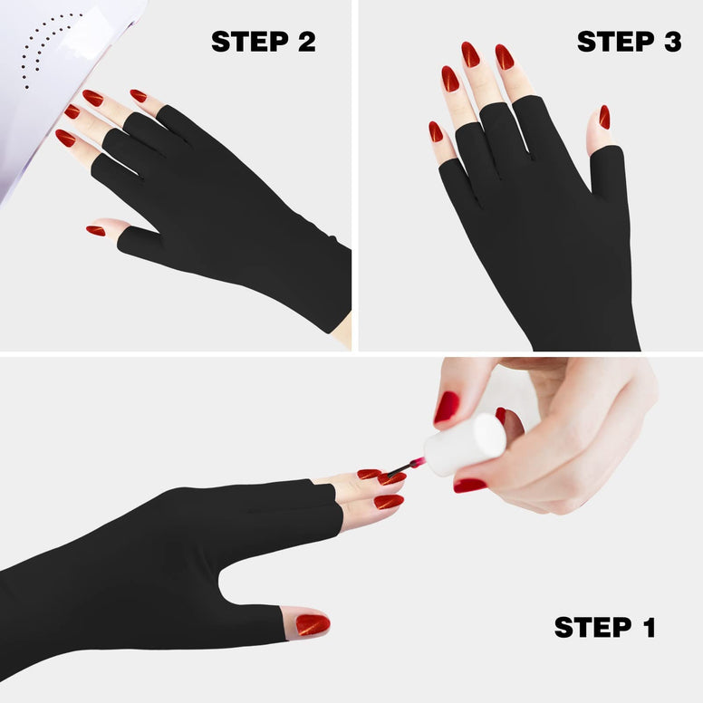 2 Pairs Anti UV Gloves UV Shield Gloves for Gel Manicure,Protect Hands from UV Light Lamp Dryer(Black+White)