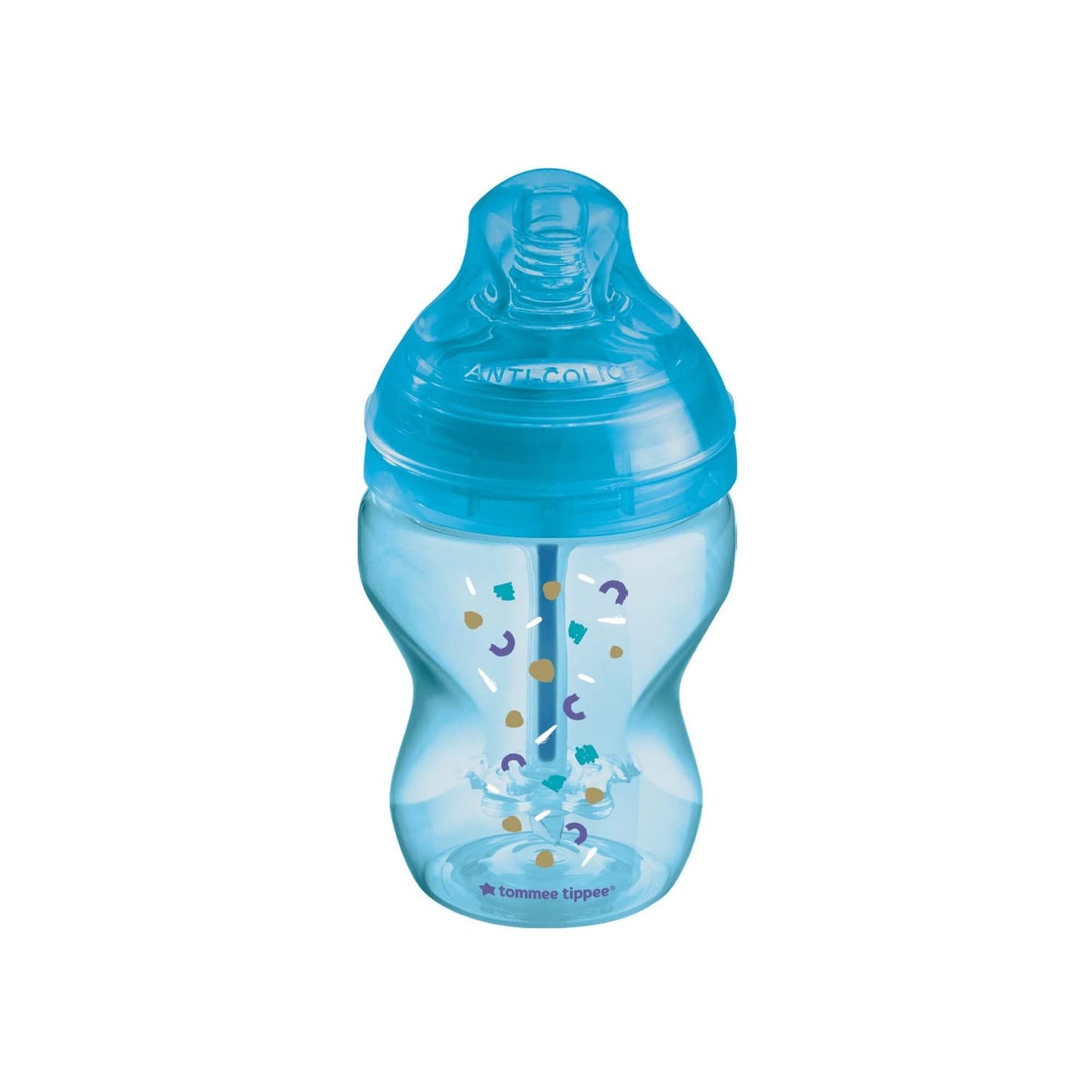 Tommee Tippee Advanced Anti-Colic Decorated Baby Bottle, 260 Ml, Single Pack, Blue