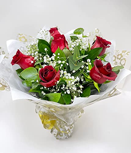 Flowershop.ae Six Stolen Kisses - Red Bouquet, Fresh Flowers for Delivery, (Approx. 1.5 lbs. 11" x 19")