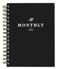 Premify Monthly Planner Notebook with Tabs, A5 Hardcover Academic Notebook, Weekly & Daily Yearly, Hourly Schedules Agenda Organizer, Flexible Spiral Appointment Notebook for Time (100gsm Black)