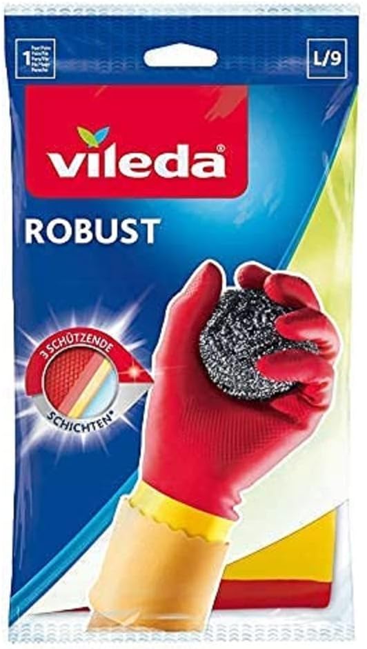 Vileda Robust 3 Protective layer Rubber Gloves, Red/Yellow, Size L/9